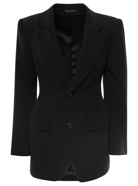 'Hourglass' Black Pinstripe Single-Breasted Jacket in Stretch Wool Woman