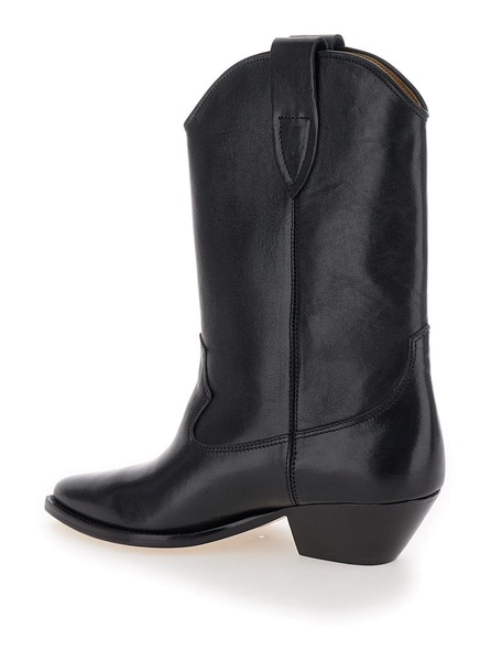 'duetro' Black Ankle Boots With Western Heel In Leather Woman