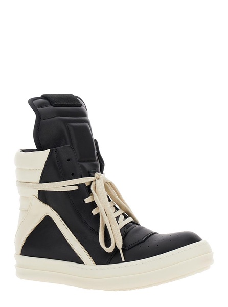 Geo-basket Black Anche White High-top Sneakers With Contrasting Details In Leather Woman