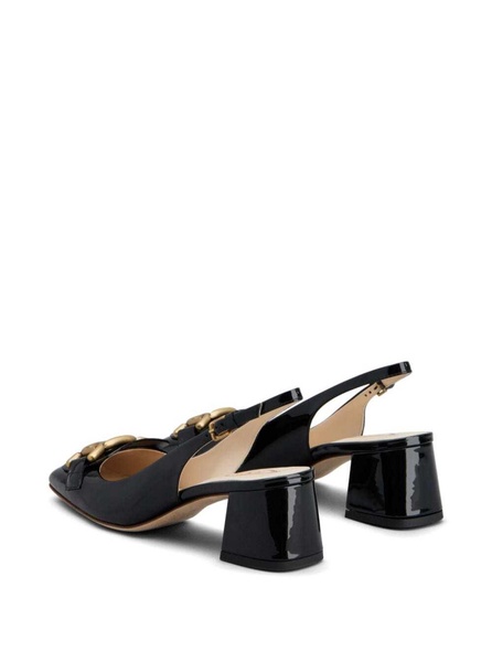 'kate' Black Slingback Pumps With Chain Detail In Patent Leather Woiman