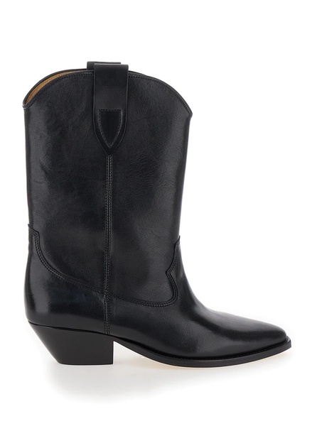 'duetro' Black Ankle Boots With Western Heel In Leather Woman