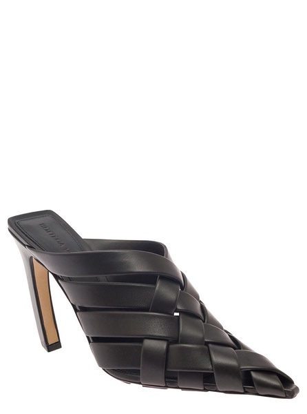 'alfie' Black Mules With All-over Intreccio Motif In Leather Woman