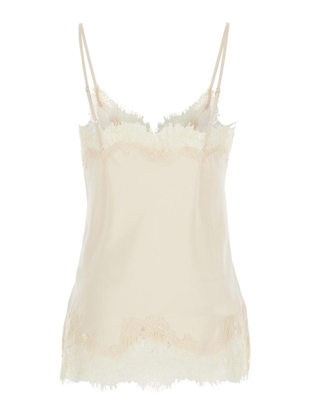 'coco' White Camie Top With Tonal Lace Trim In Silk Woman