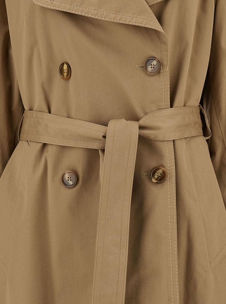 Beige Doublebreasted Trench Coat With Matching Belt In Stretch Cotton Woman