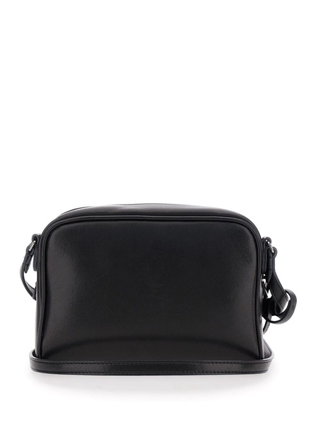 Black Crossbody Bag with Logo Lettering in Leather Woman