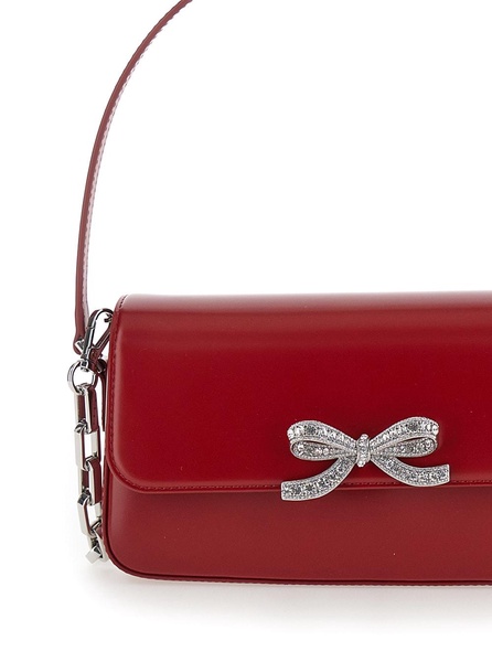 Red Shoulder Bag With Crystal Bow Detail In Smooth Leather Woman