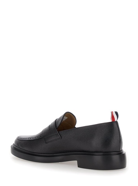 Black Slip-on Loafers With Loop Detail In Leather Man