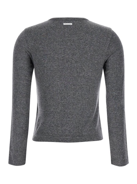 Grey Crewneck Sweater With Logo Patch On The Rear In Wool Blend Woman