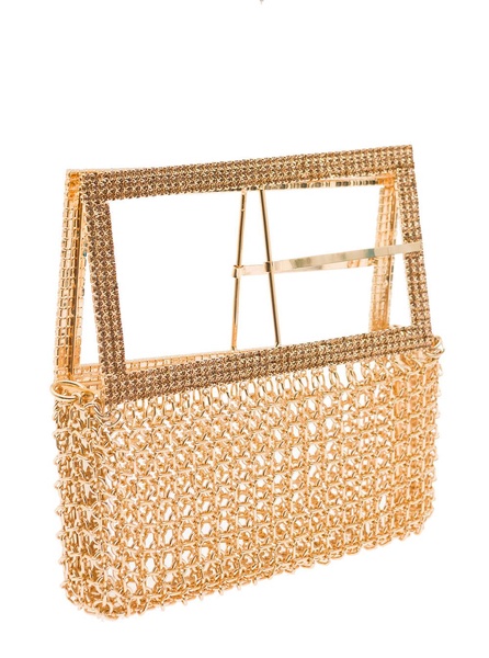 'downtown Bag' Gold-colored Shoulder Bag With Maxi Buckle In Metal Mesh Woman