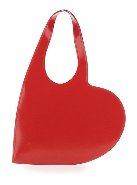 'heart' Mini Red Tote Bag With Logo Print In Glossy Leather Woman