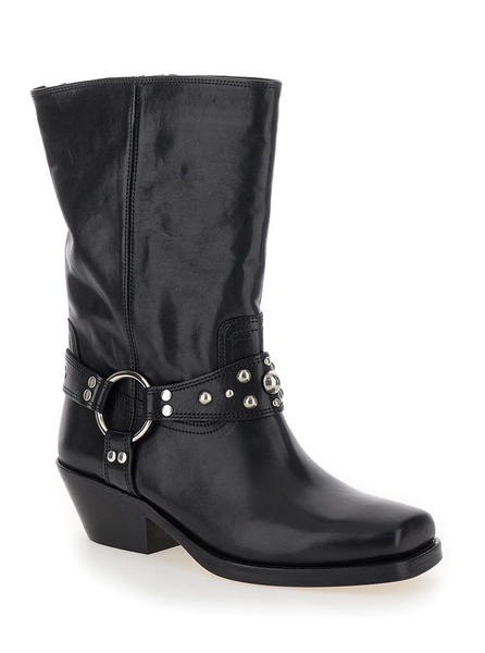 'Anyta' Black Ankle Boots With Studs In Leather Woman