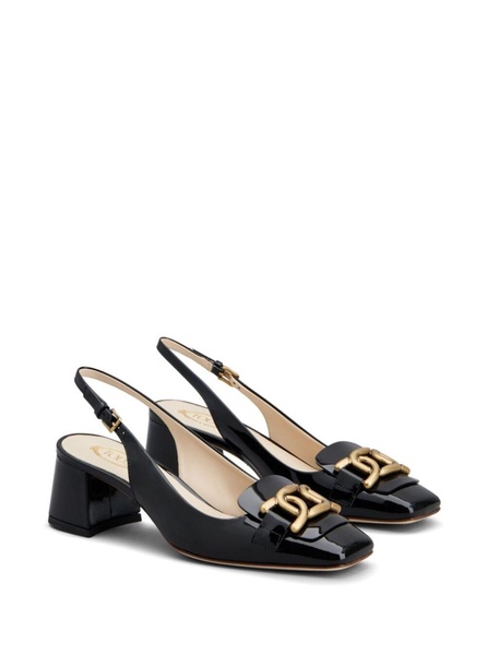 'kate' Black Slingback Pumps With Chain Detail In Patent Leather Woiman