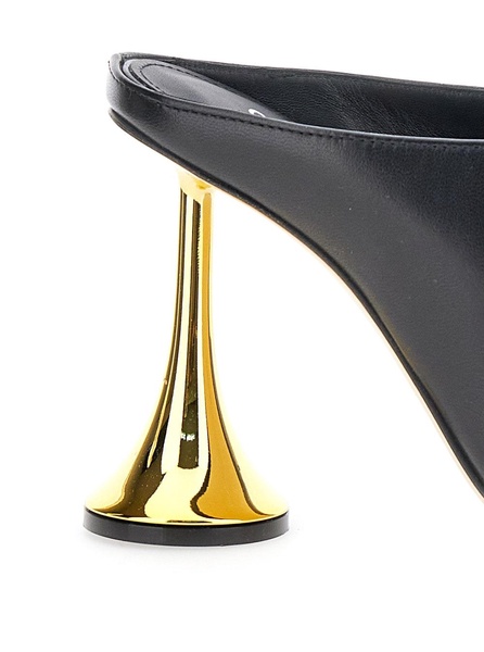 'orchestra' Black Mules With Sculpted Heel In Smooth Leather Woman