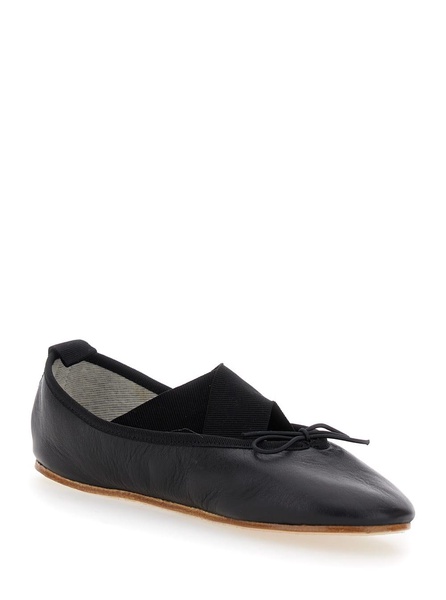 'gianna' Black Ballet Flats With Elastic Bands In Leather Woman