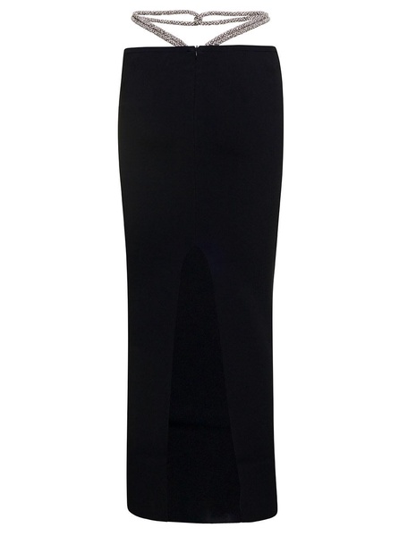 Mini Black Knit Skirt With Rhinestone Detail In Viscose Blend Woman