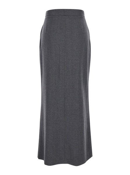 'indo' Grey Long Skirt With Front Slit In Wool Blend Woman