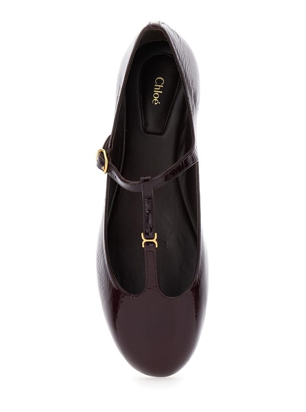 'Marcie' Bordeaux Ballet Flats with Gold Buckle in Patent Leather Woman