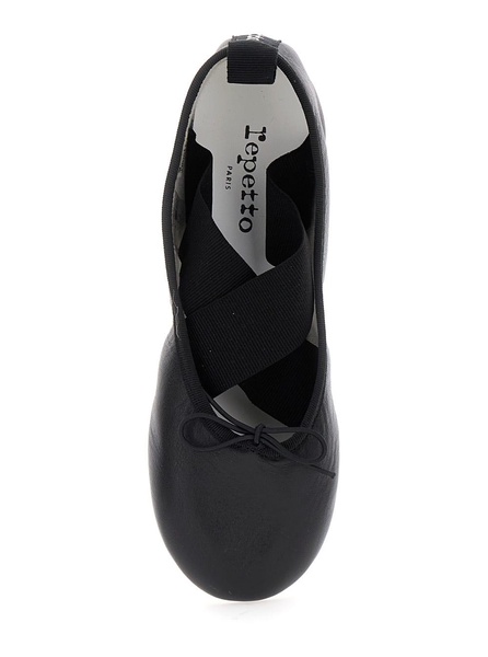 'gianna' Black Ballet Flats With Elastic Bands In Leather Woman