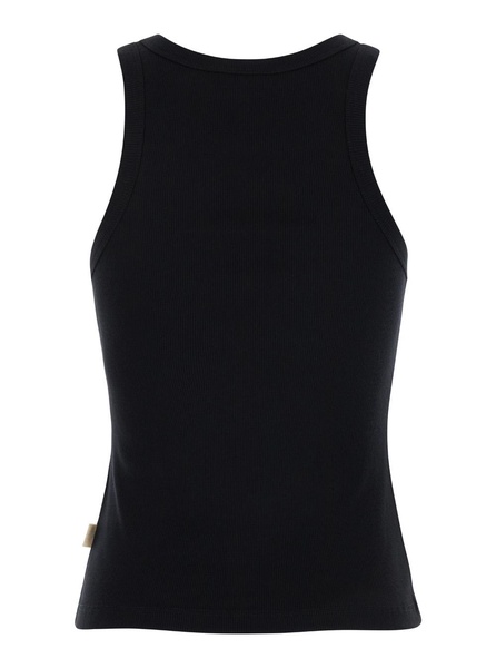 Black Ribbed Tank Top With U Neckline In Cotton And Modal Blend Woman