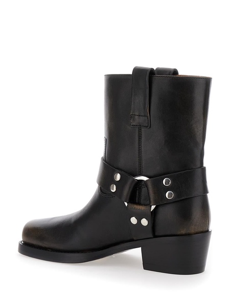 'roxy' Black Western Style Ankle Boots With Brown Nuances In Leather Woman