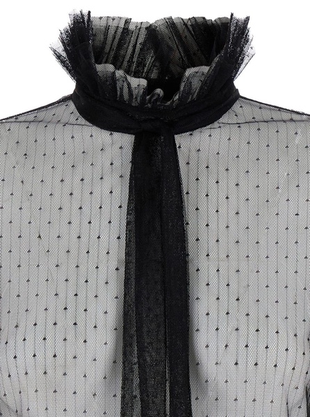 Black Shirt with Thin Scarf and Polka-Dots in Organza Woman