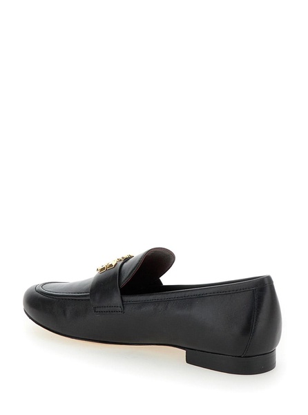 'eleonor' Black Slip-on Loafers With Double T In Leather Woman