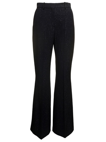 Black Striped Flare Pants With Lurex Detail In Wool Woman