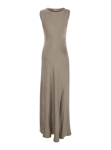 'montereal' Grey Long Dress With Draped Neck In Satin Woman