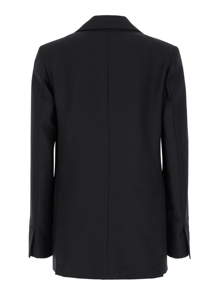 Black Single-breasted Jacket With Notched Revers In Wool Blend Woman