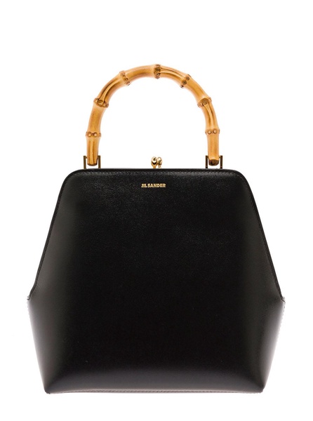 Goji Square Black Leather Handbag With Bamboo Handle Jil Sander Woman