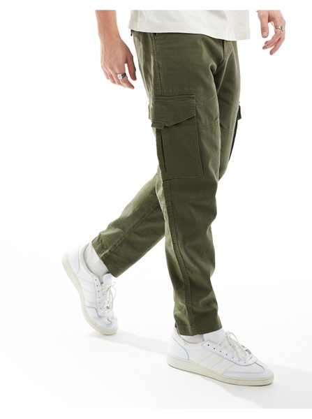 Only & Sons linen mix tapered cargo pants in olive