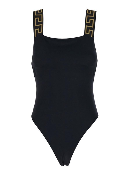 Black One-Piece Swimsuit With Greca Detail In Stretch Polyamide Woman