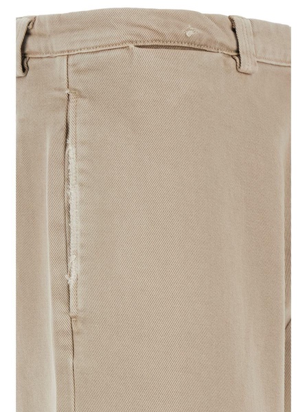 Beige Pants With Logo Patch In Denim Man