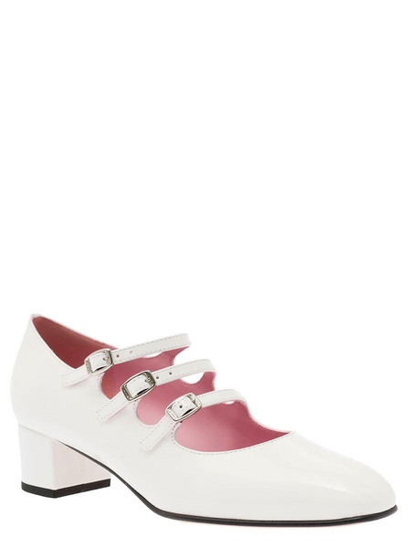 'Kina' White Mary Janes With Straps And Block Heel In Patent Leather Woman