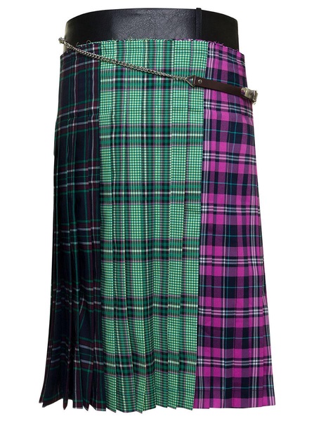 Midi Multicolor Skirt With Chain And Check Motif In Fabric Woman