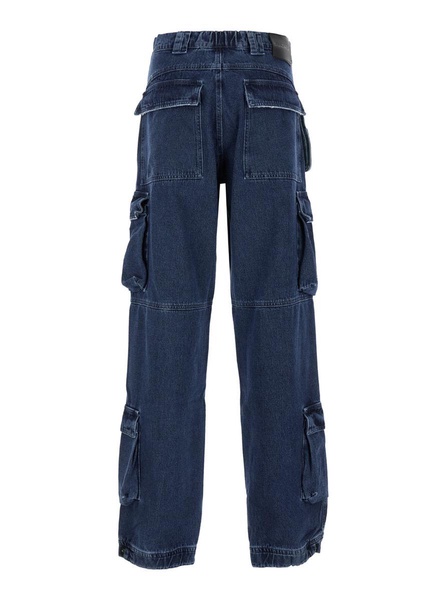 Blue Cargo Pants With Logo Patch In Denim Man