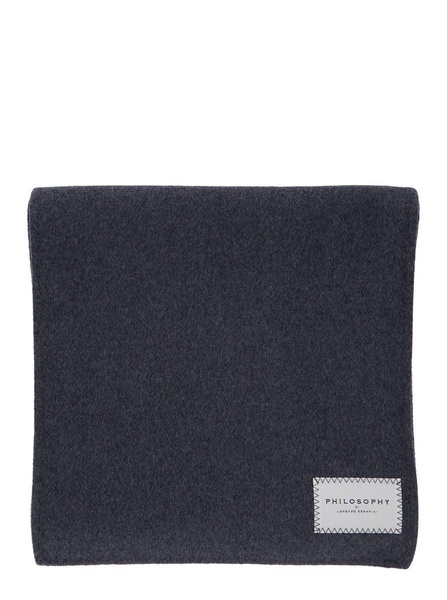 Grey Scarf with Logo Patch in Double Wool Woman