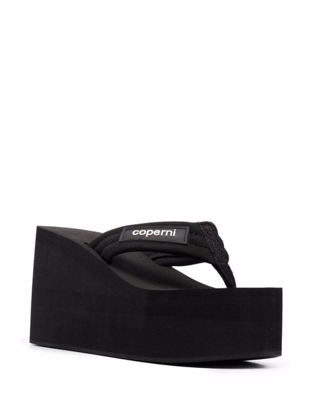 Black Platform Wedge Strap Sandals In Polyurethane Woman