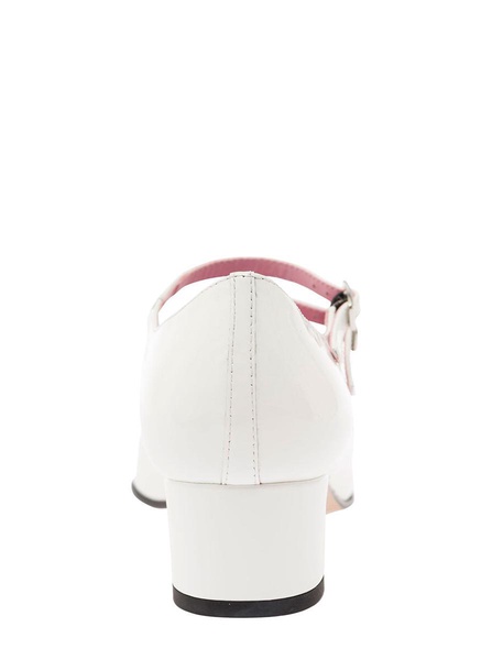 'Kina' White Mary Janes With Straps And Block Heel In Patent Leather Woman