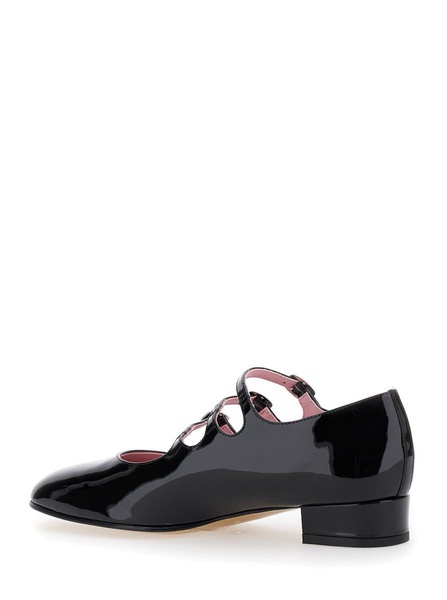 'Kina' Black Mary Janes With Straps And Block Heel In Patent Leather Woman