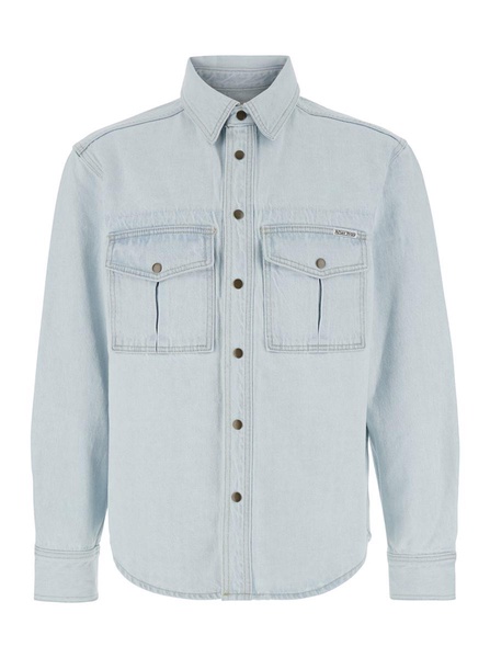 Light Blue Shirt With Chest Pockets And Logo Patch In Denim Man