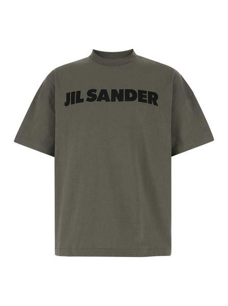 Green Crewneck T-shirt With Maxi Logo Lettering On The Front In Cotton Man