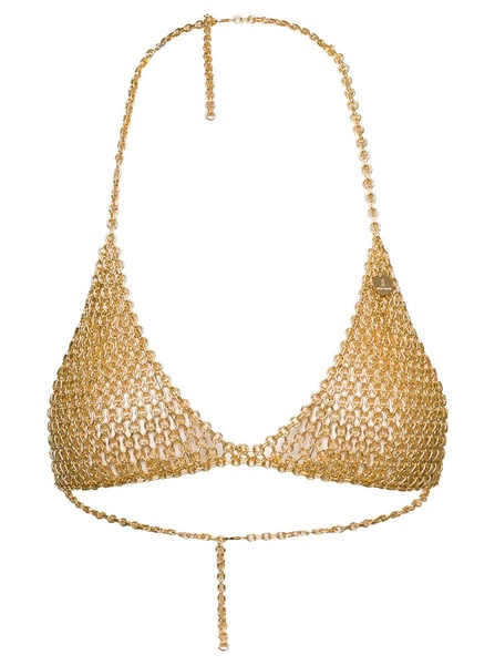 Gold-Tone Traingle Top With Logo Charm In Metal Mesh Woman