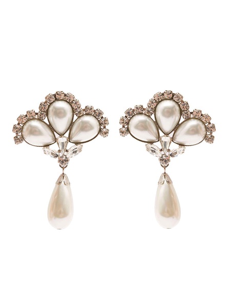 Silver-Colored Clip-On Crystal Earrings With Pendant Pearl In Hypoallergenic Brass Woman