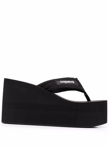 Black Platform Wedge Strap Sandals In Polyurethane Woman