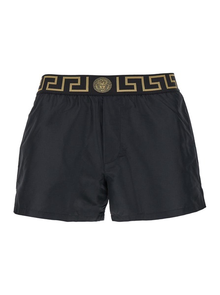 Black Swimsuit Shorts With Greca Detail In Tech Fabric Man