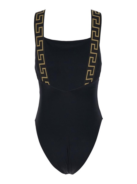 Black One-Piece Swimsuit With Greca Detail In Stretch Polyamide Woman