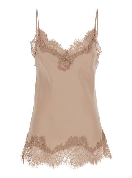 'Coco' Beige Camie Top With Tonal Lace Trim In Silk Woman