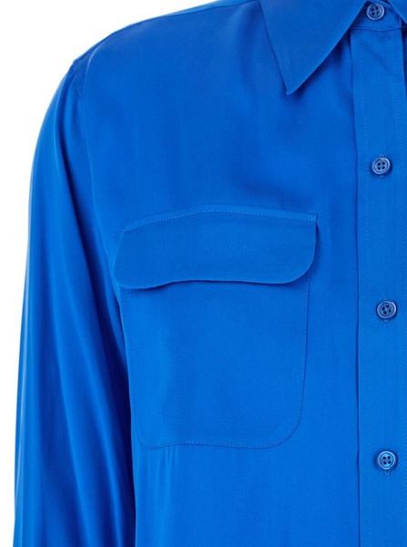 'Signature' Blue Shirt With Classic Collar In Silk Woman