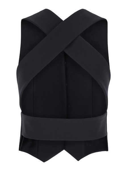 Black Vest with Criss Cross Straps in Fabric Woman